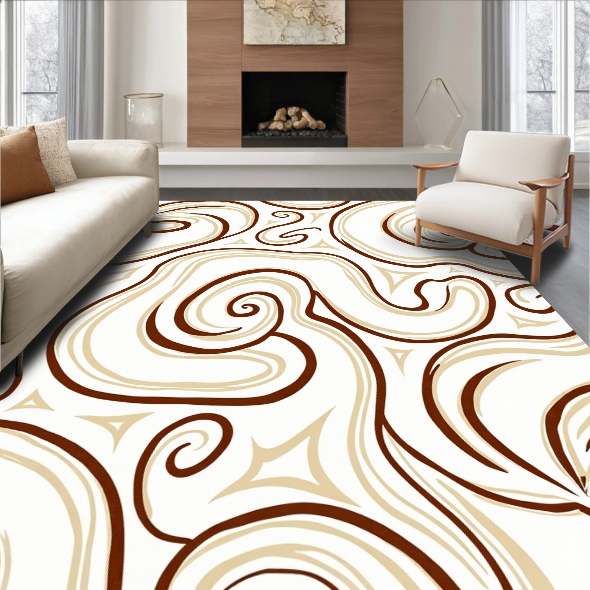 Swirled Marble Abstract Waves Contemporary Decorative Accent (Brown) - ODIKA