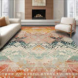 Eclectic Geometric Rug with Boho Diamond Layers and Subtle Botanical Details(Orange)