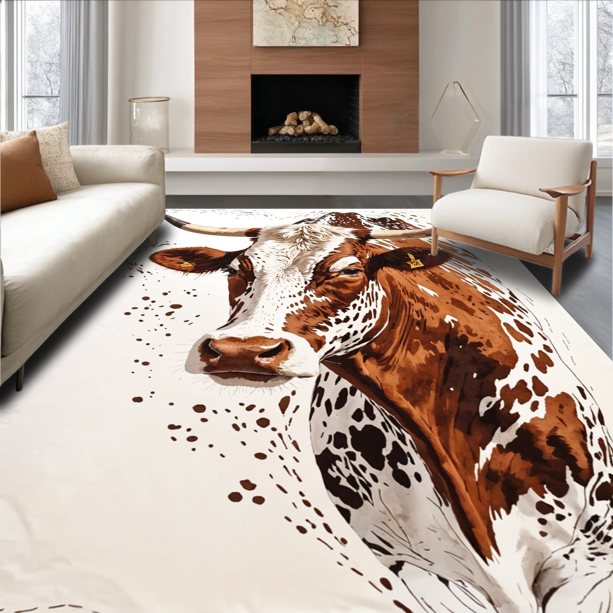 Ultra Soft Area Rug, Non Slip, Stain Resistant, Washable Area Rugs for Living Room, Bedroom, Brown Faux Cowhide Living Room Rug for Modern Farmhouse(Brown)