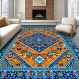 Sophisticated Area with Classic Blue and Orange Diamond Motif(Blue)