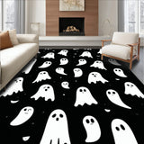 Haunted Mansion Rug Ghostly Silhouette Halloween Themed Area Rug(White)
