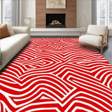 Abstract Chevron Waves Combined with Delicate Crosshatch Motifs (Red)