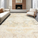 Foldable Non Slip Beige Hallway Runner With Distressed Medallion Design(Beige)