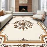 Elegant Distressed Floral Medallion with Ornate Scrollwork(Beige)