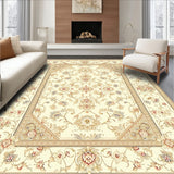 Elegant Oval Area Featuring Delicate Beige Ivory Medallion Motif(Beige)