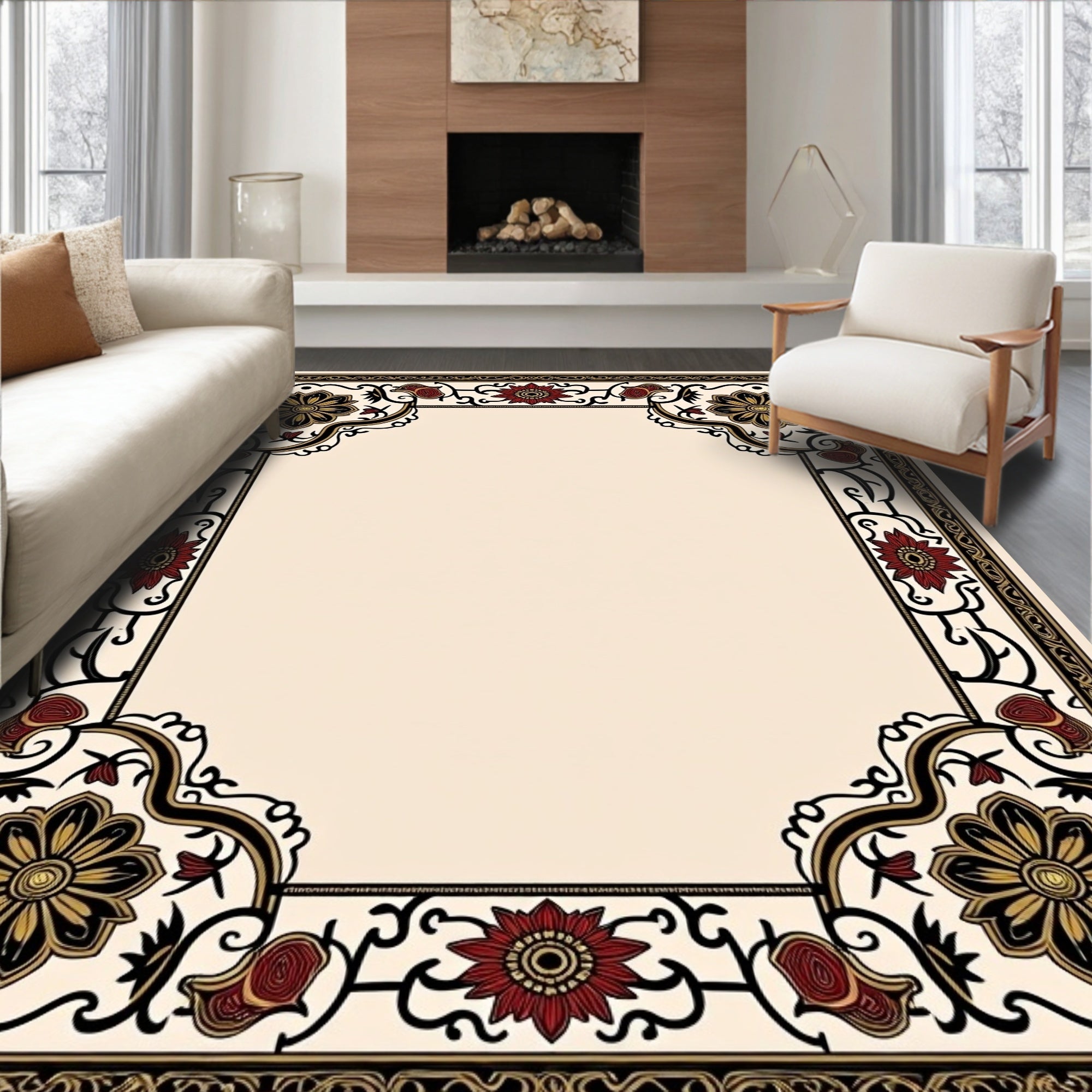 Vintage Floral Medallion Ornate Embellished Decorative Elegant (Black) - ODIKA