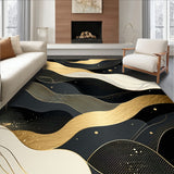 Modern Abstract Black and Gold with Fluid Geometric Swirls Accents(Black)