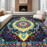 Geometric Multicolour Rug Large Washable Floor Art Carpet(Blue)