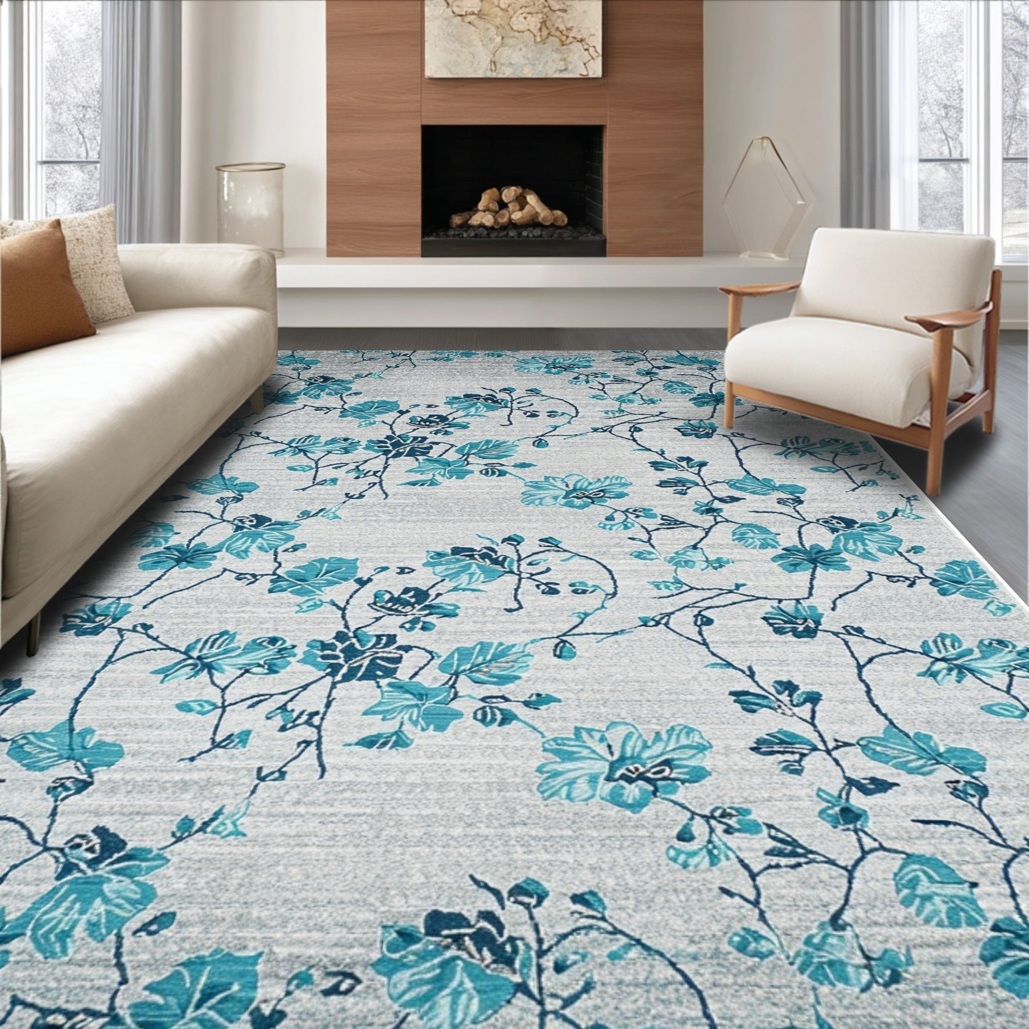 Ultra Soft Area Rug, Non Slip, Stain Resistant, Washable Area Rugs for Living Room, Bedroom, Modern Grey Floral Living Room Stain-Resistant Rug(Gray)