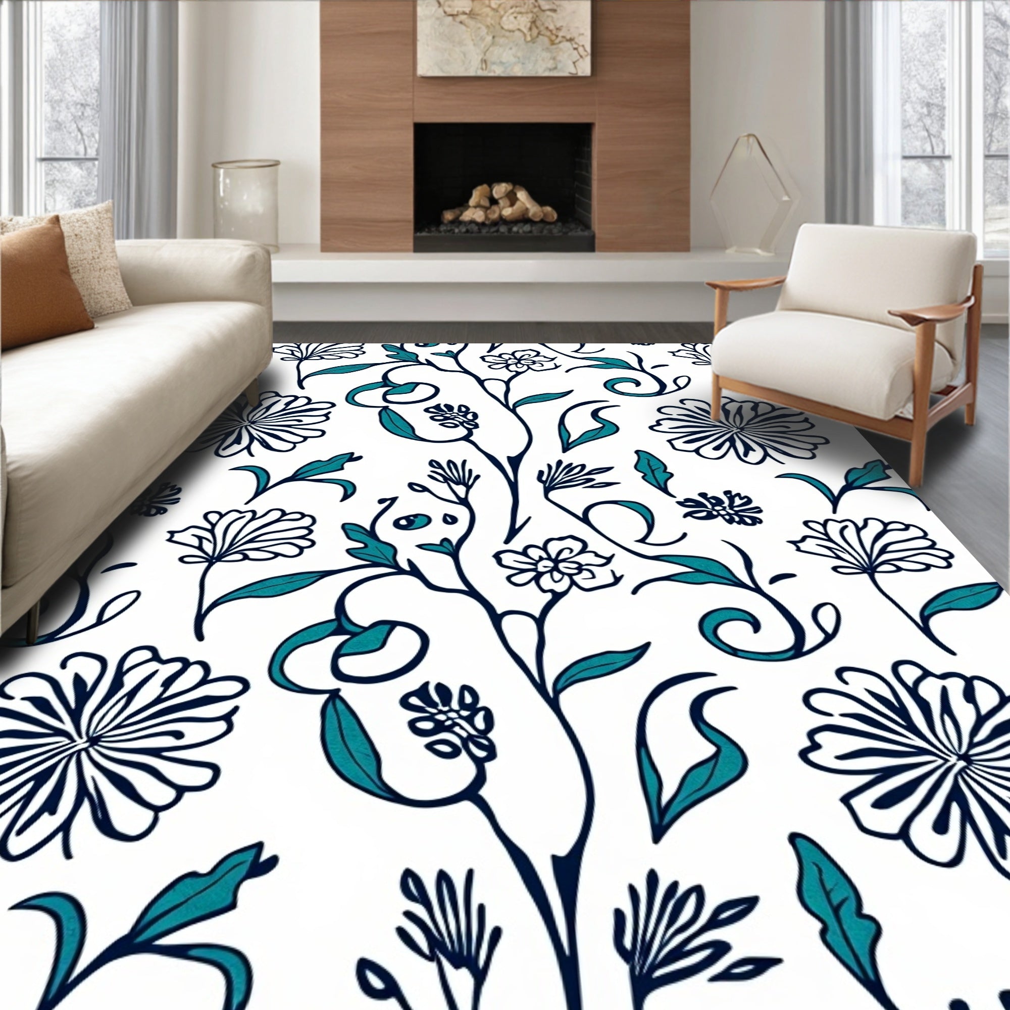 Boho Scrollwork Featuring Floral and Watercolor Wash (White) - ODIKA