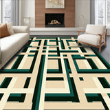 Geometric Lines Beige and Dark Green Floor(Beige)