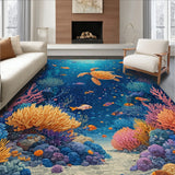 Exotic Ocean Ecosystem With Majestic Turtles Exploring Vivid Coral Garden(Blue)