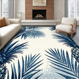 Coastal Pineapple and Tropical Leaf Area Rug in Navy and Ivory Shades(Blue)