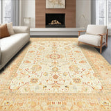 Elegant Oushak Area with Intricate Beige and Cream Speckled Design(Beige)