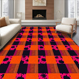 Checkered Pumpkin Patch Design with Autumn Harvest Motifs(Orange)