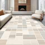 Urban Grid Beige Area Contemporary Geometric Floor Art(Beige)