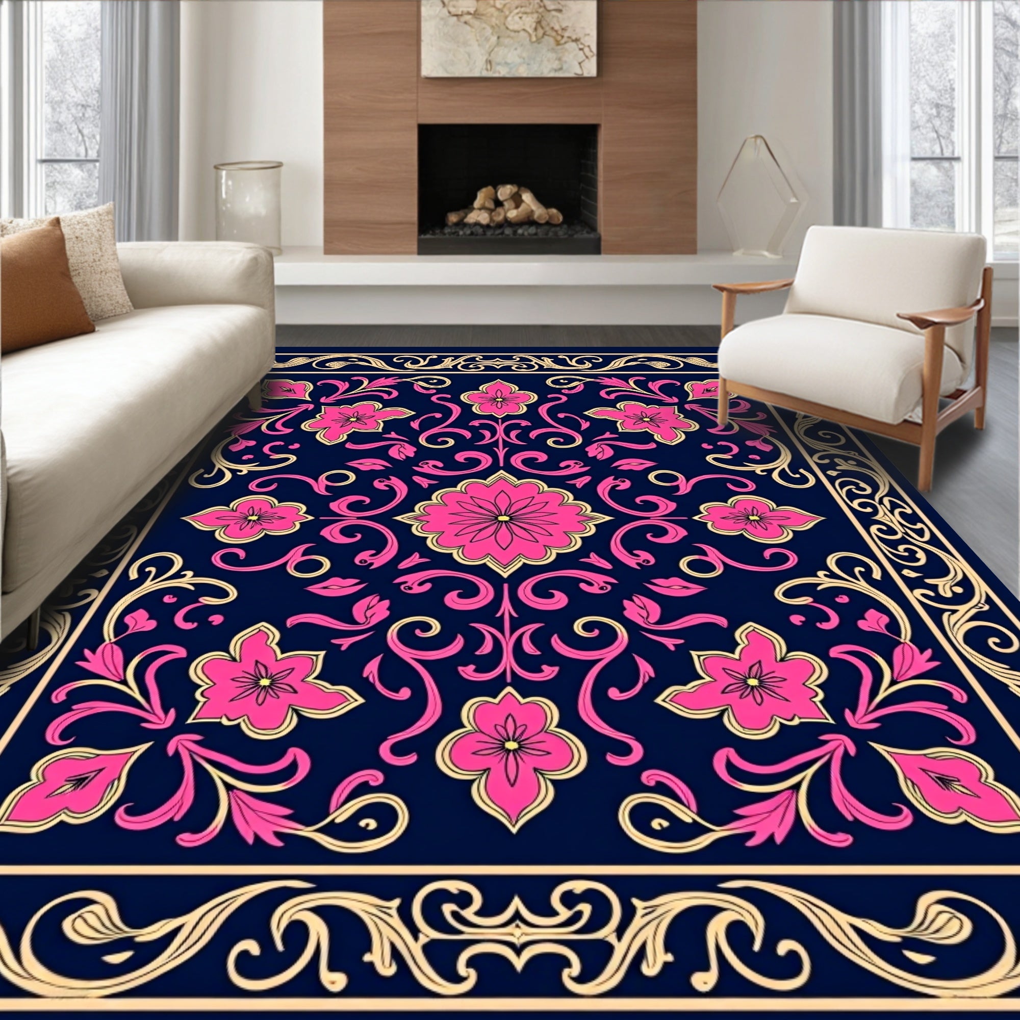 Artisan Scrollwork Damask Vine with Ornate Petals and Foliage (Pink) - ODIKA