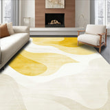 Stylish Washable Area Rug with Artistic Swirls in Soft Neutral Colors(Yellow)