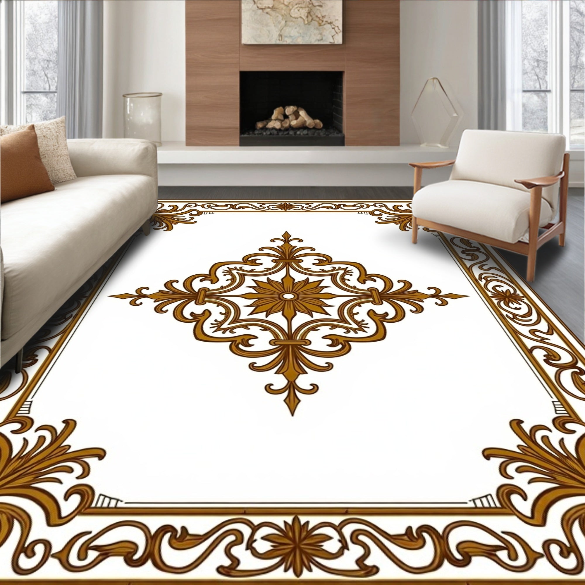 Elegant Baroque Floral Medallion with Ornate Scrollwork Design (Brown) - ODIKA