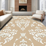 Traditional Damask with Ornamental Scrollwork Accents (Beige)