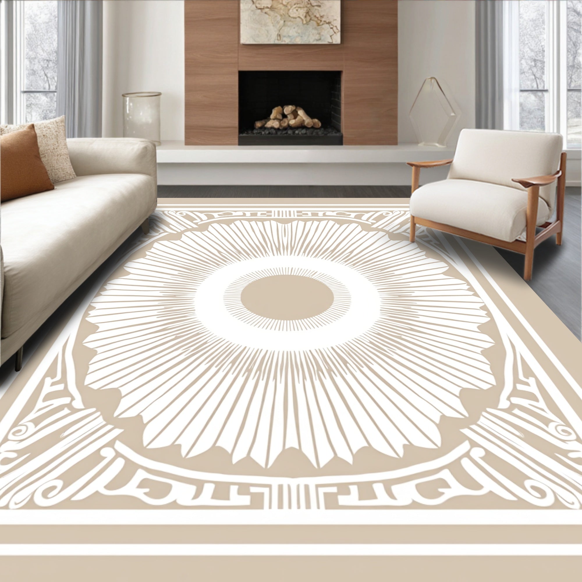 Art Inspired Sunburst Motif with Subdued Neutral Palettes (Beige) - ODIKA