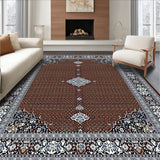 Intricate Geometric Spotted Design Area with Rich Brown and Silver Accents(Brown)