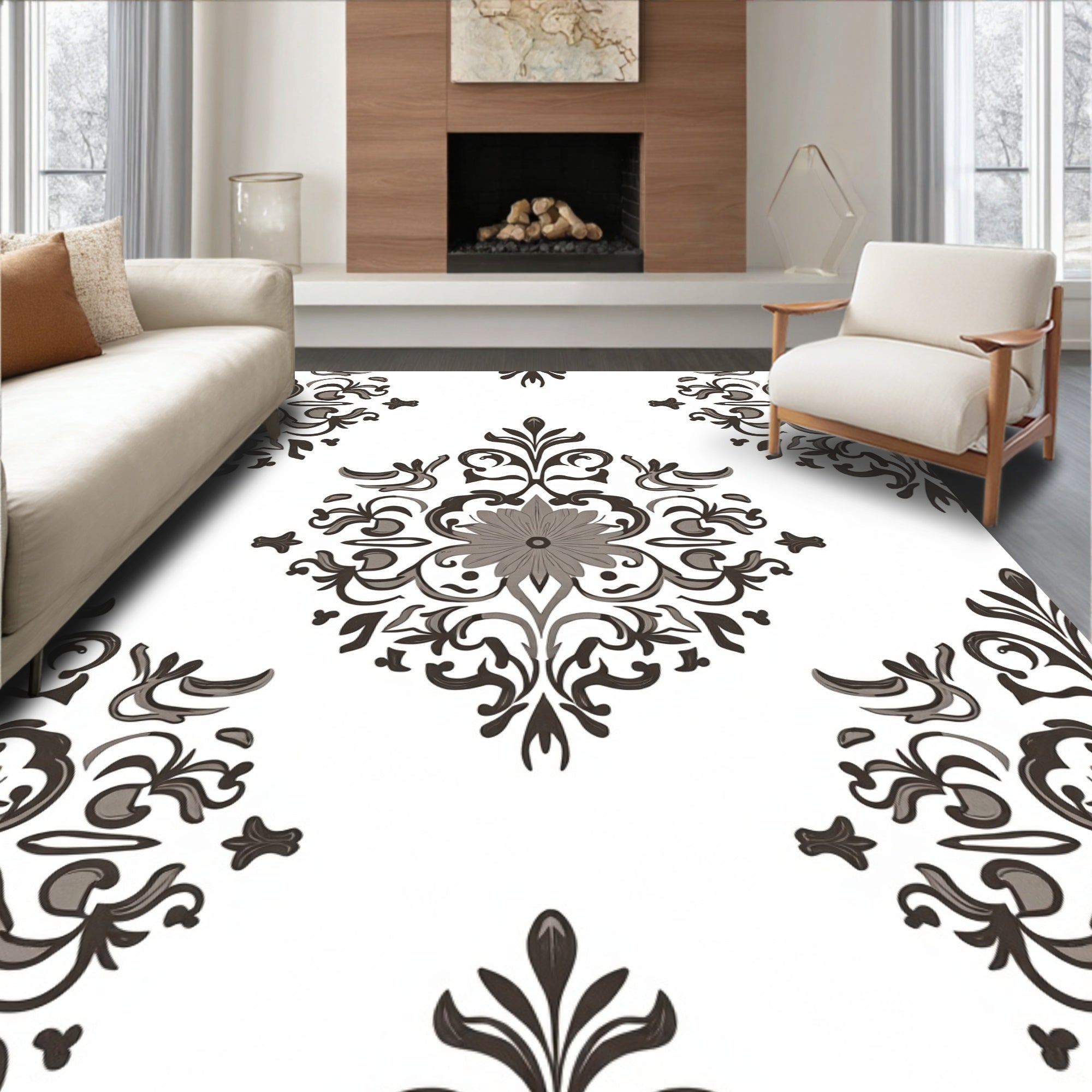 Classic Filigree Damask Motif with Faded Botanical Details (Black) - ODIKA