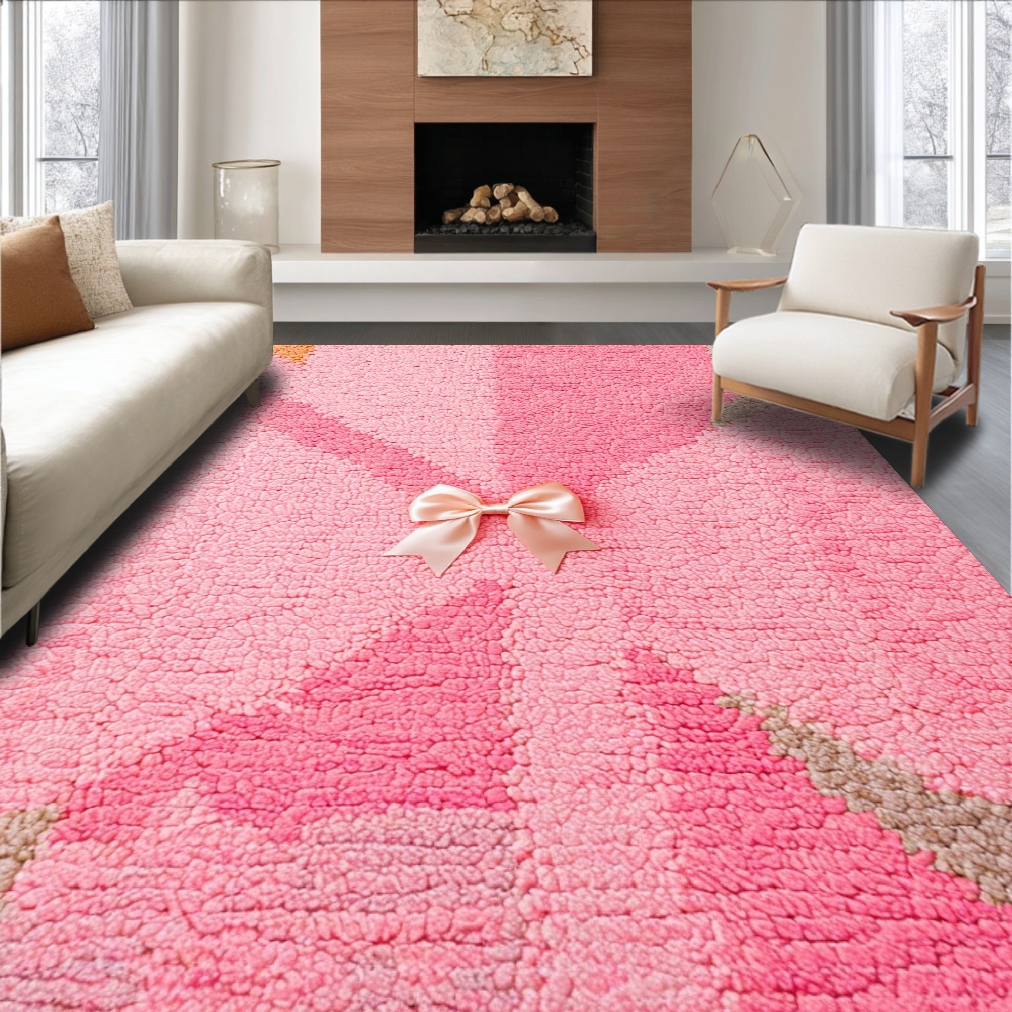 Ultra Soft Area Rug, Non Slip, Stain Resistant, Washable Area Rugs for Living Room, Bedroom, Coquette Pink Bow Bathroom Mat Non-Slip(Pink)