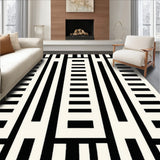 Elegant Monochrome Striped Area with Retro Vibes and Geometric Design(Beige)