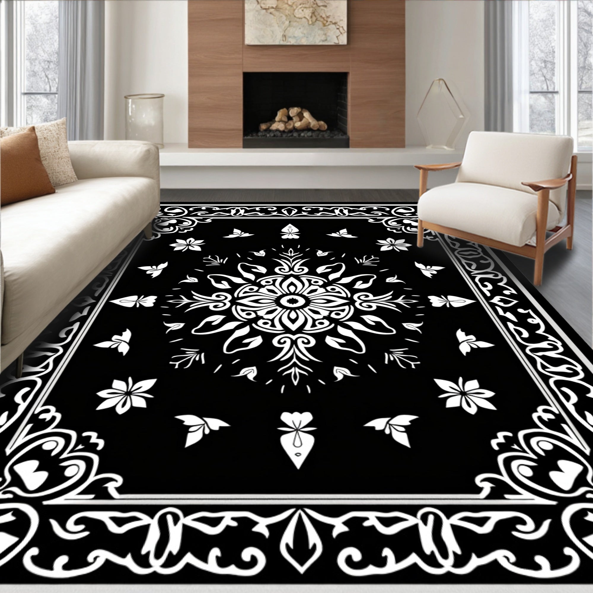 Ornate Floral Medallion with Shadowy Petal Accents (Black) - ODIKA