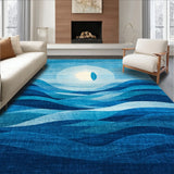 Beachy Crest Surfboard With Undulating Wave Lines And Subtle Sun Motif(Blue)