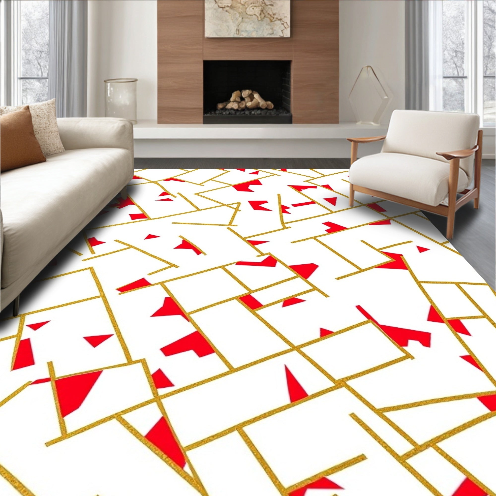 Contemporary Mosaic with Fragmented Shapes and Metallic Highlights (White) - ODIKA