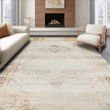 Vintage Inspired Distressed with Geometric Accents in Neutral Tones(Beige)