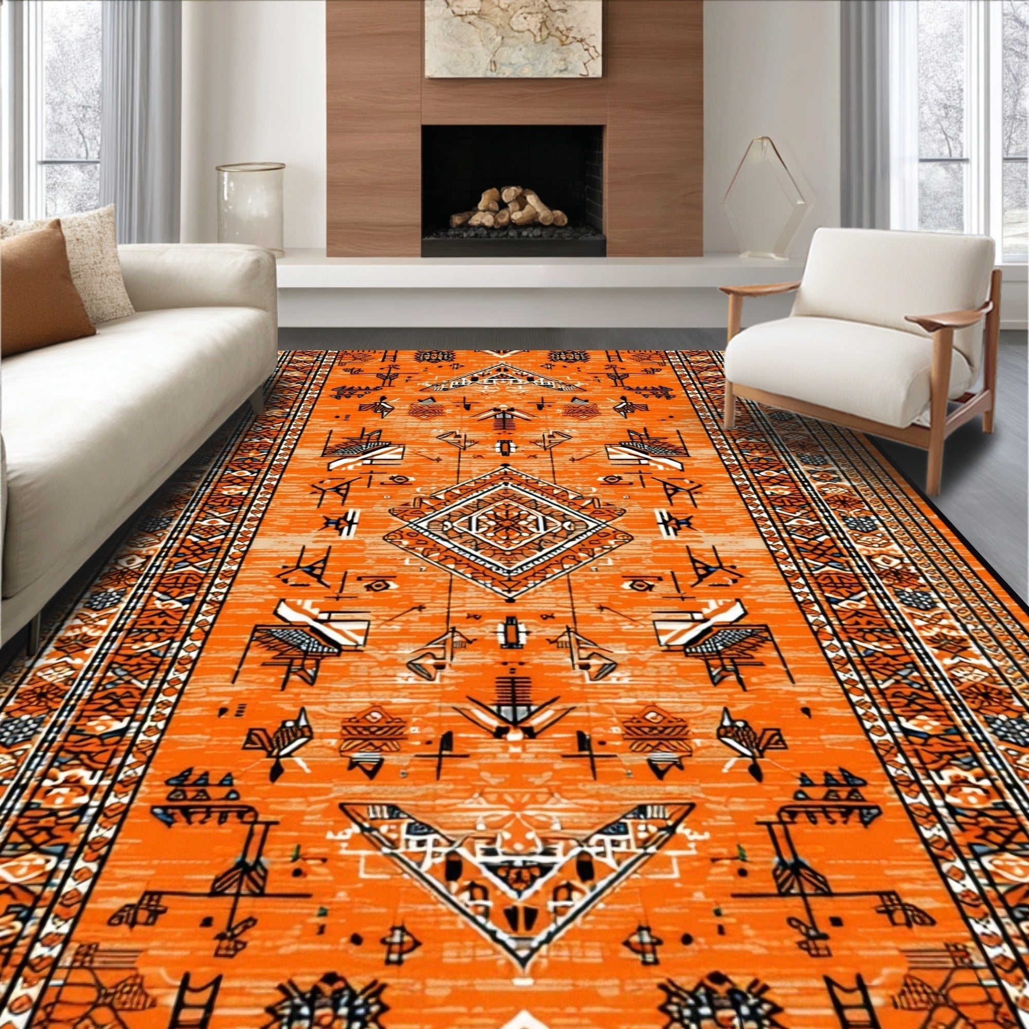 Ultra Soft Area Rug, Non Slip, Stain Resistant, Washable Area Rugs for Living Room, Bedroom, Non-Slip Vintage Orange Playroom Carpet(Orange)
