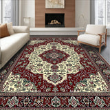 Distressed Victorian Inspired Burgundy Ornate Medallion Floral(Red)