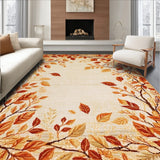 Fallen Leaves Circular Area in Earthy Shades and Floral(Beige)