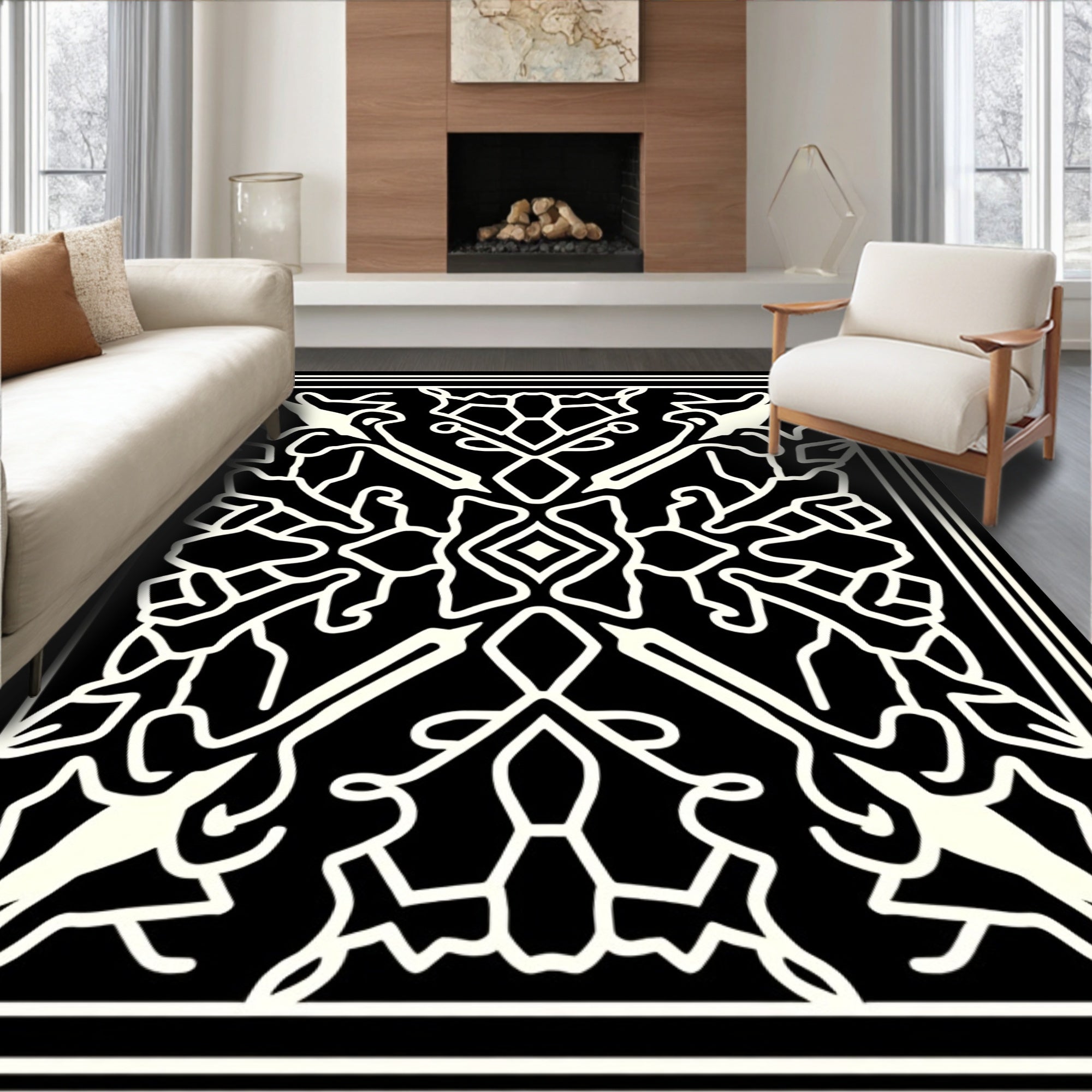 Aztec Sunburst Interlocking with Nordic Minimalist Motifs (Black) - ODIKA