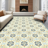 Tranquil Garden Mosaic with Beige and Light Blue Interlaced Petal Design(Beige)