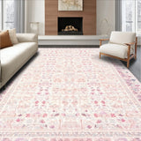 Elegant Blush Pink Low Pile with Mauve Floral and Geometric Fusion(Pink)