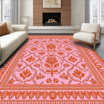 Ornamental Floral Mosaic with Interlocking Shapes and Delicate Foliage (Pink) - ODIKA