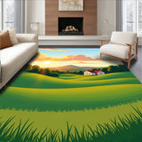 Farmhouse Valley Meadow Sunrise Countryside Road Trip Horizon (Green) - ODIKA