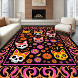 Festive Skeleton Feline Floral Semicircular Welcome(Black)