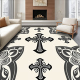 Sacred Cross Motif Shag with Intricate Religious Symbol(Beige)