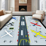Airfield Runway Play Area Rug Featuring Airplanes And Control Towers(Gray)