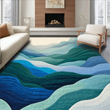 Abstract Ombre Wave Area Rug Multicolour Gradient Washable Carpet(Blue)