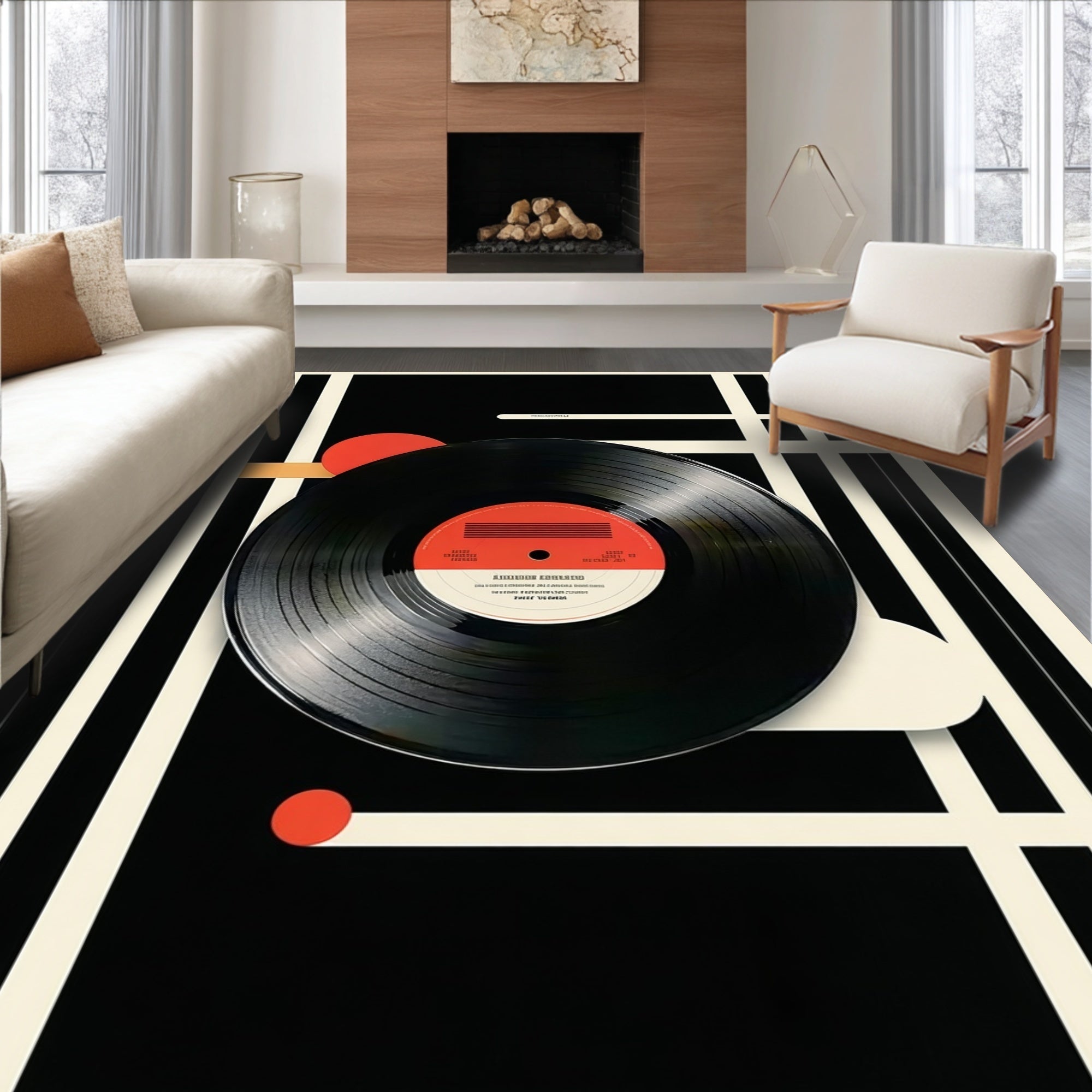 Ultra Soft Area Rug, Non Slip, Stain Resistant, Washable Area Rugs for Living Room, Bedroom, Classical Round Music Decor Meditation Mat(Black)