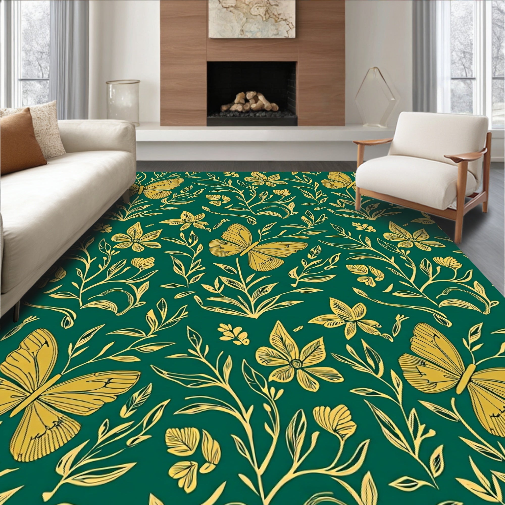 Interlocking Petal Motif with Botanical Flourish (Green) - ODIKA
