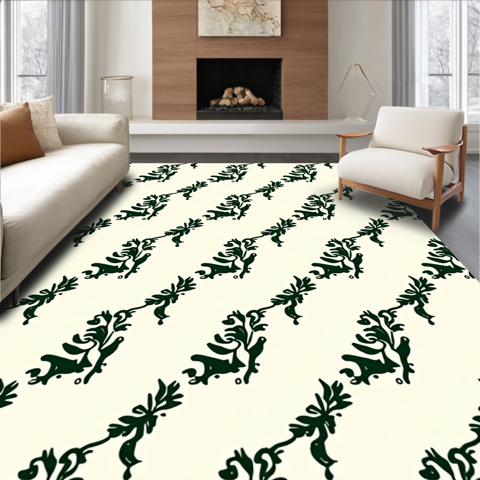Classic Damask Scrollwork with Floral Motifs (Green) - ODIKA