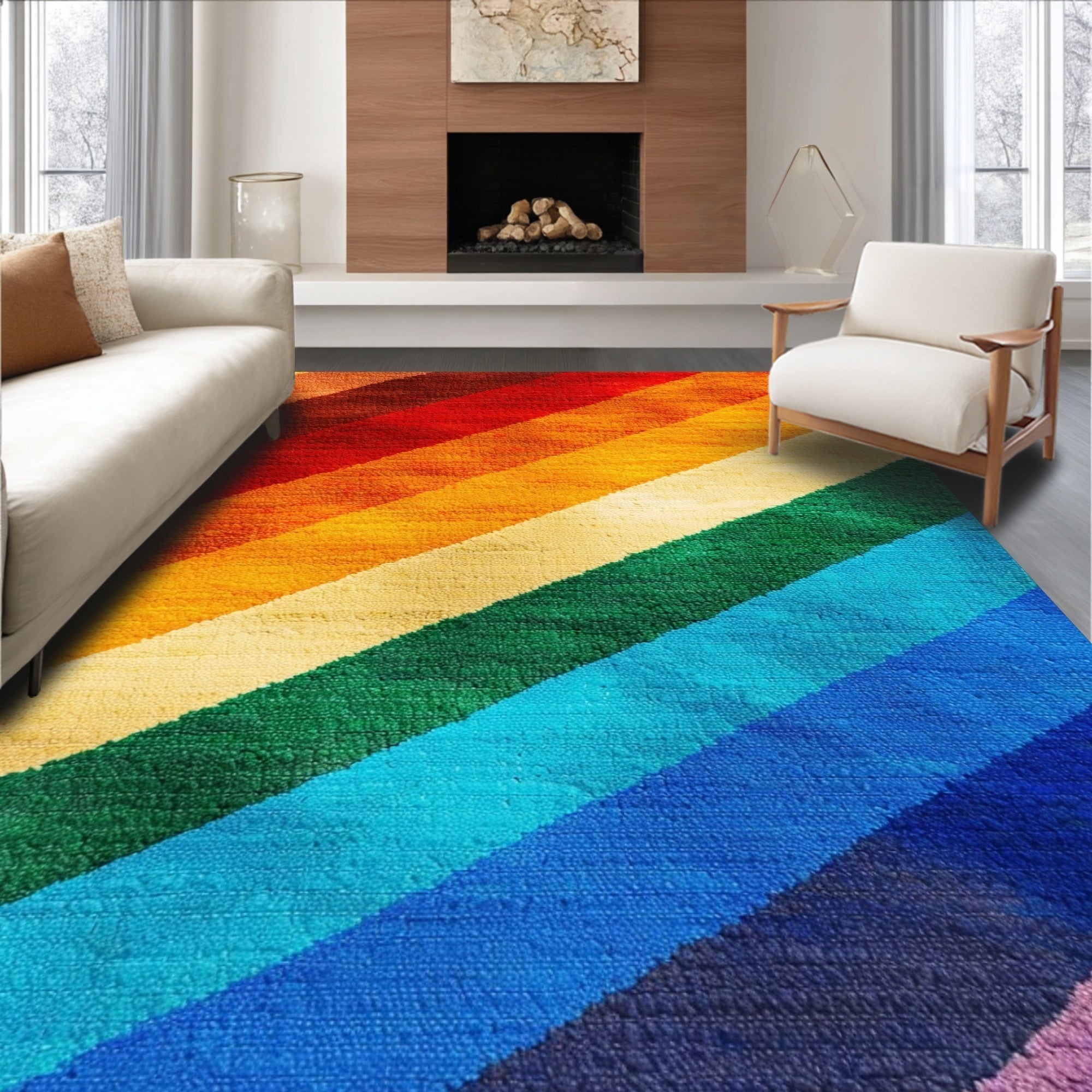 Ultra Soft Area Rug, Non Slip, Stain Resistant, Washable Area Rugs for Living Room, Bedroom, Boho Terracotta Rainbow Low Pile Nursery Rug(Red)