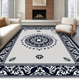 Elegant Bordered Medallion Interlocking Symmetrical Contemporary Motif (Gray)